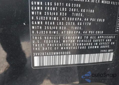 2021 Volkswagen Tiguan 2.0T Se/2.0T Se R-Line Black/2.0T Sel from USA, damaged, VIN 3VV2B7AXXMM098305